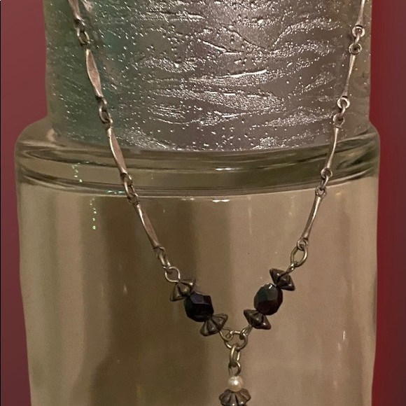 90s Vintage Ladies Necklace/ Black Bead & Pewter tone - Picture 9 of 11